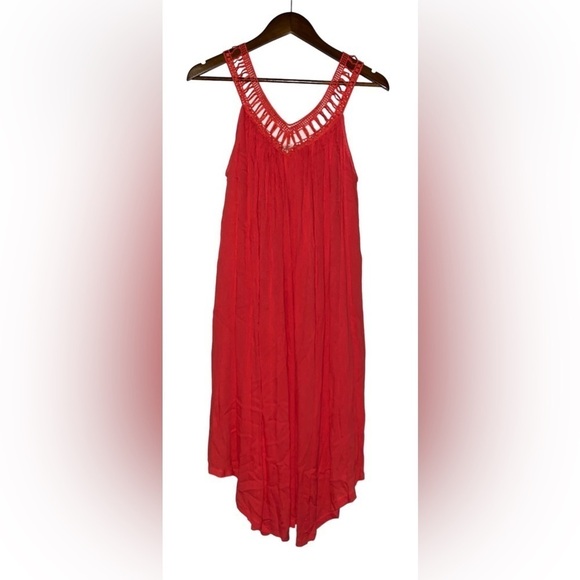 Vintage Water Lily Crochet Yoke Midi Dress Women S Rayon Sleeveless Boho - Picture 2 of 7